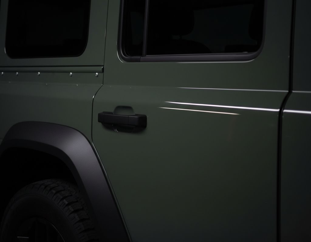 Freshly protected flat door panel and arch cladding on a boxy utility 4x4