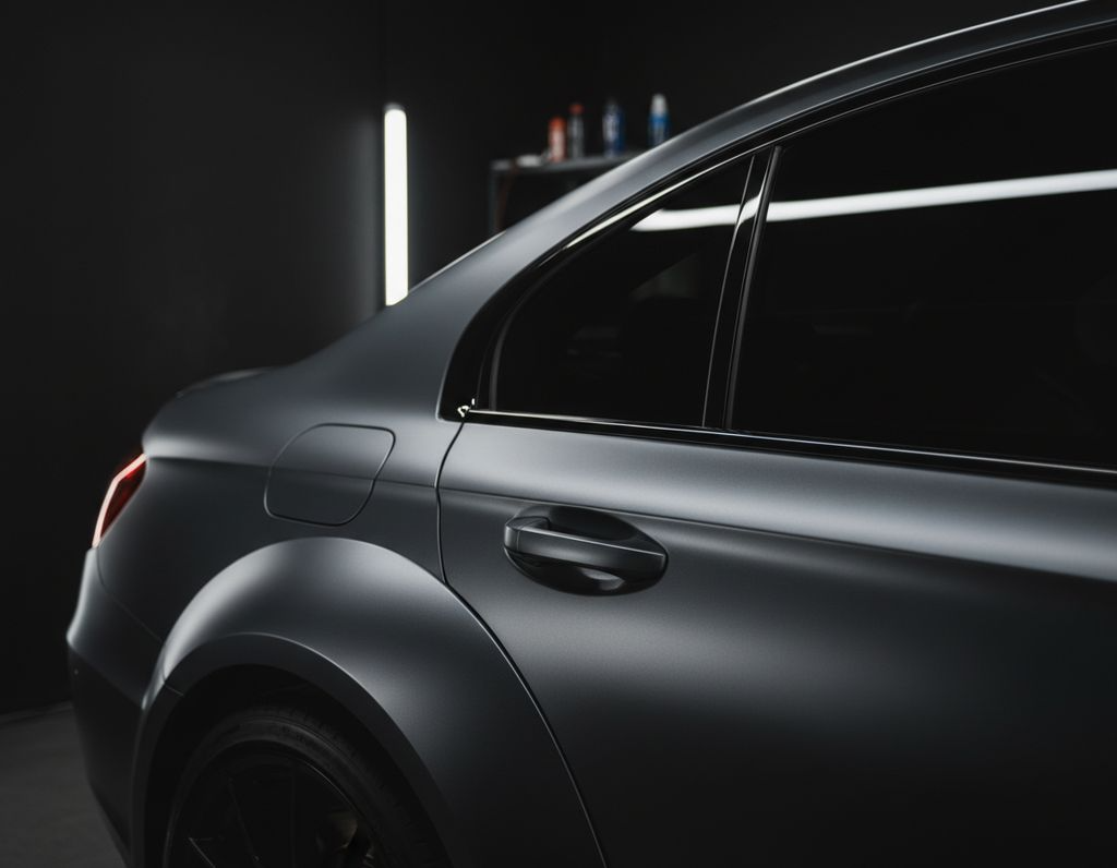 Even satin paint finish across the flared rear arch of a performance saloon